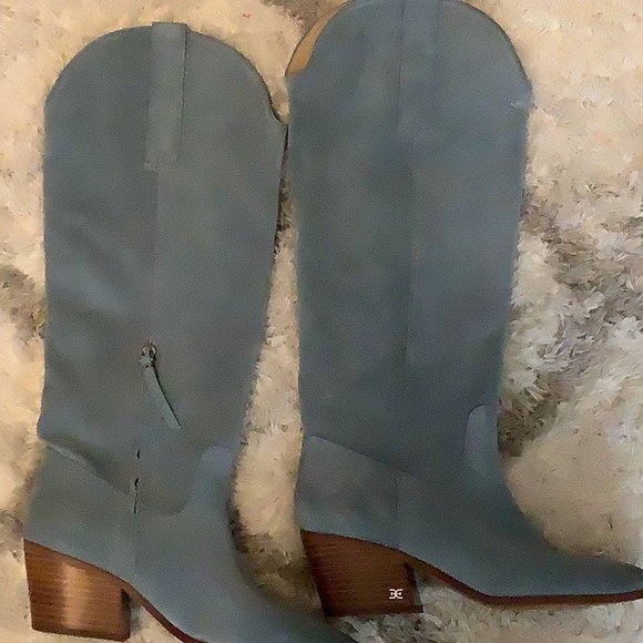 NEW•SAM EDELMAN• Blue Suede Leather Britten Western Knee-High Boot Size 7.5 - Picture 4 of 7